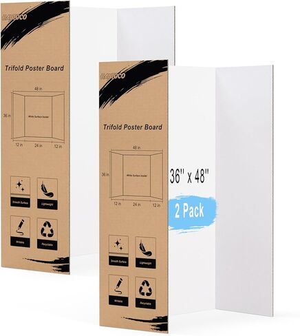 HAUTOCO 36'' x 48'' Trifold Poster Board 2 Pack Large Tri Fold Project Boards White Corrugated Presentation Cardboard for Science Fairs, School Projects, Event Displays, Business in Kuwait