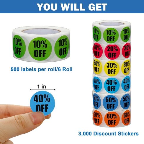 3000 PCS Discount Stickers, Adhesive Labels, Colorful Circle Price Tags for Retail Store Clearance & Bulk Sales (1 Inch Diameter) in Kuwait