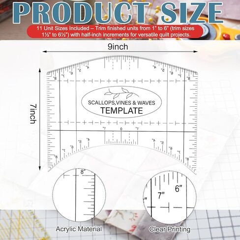 Scallop Vine Wave Design Template Acrylic Quilting Template Multi Pattern Sewing Ruler Precision Quilting Stencil Tool for DIY Sewing Quilts Pillows Tablecloth Crafts in Kuwait
