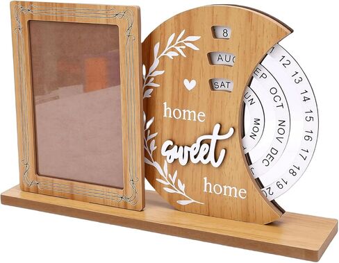 POCREATION Perpetual Calendar Frame, MDF, Photo Display with Rotating Wheel Feature, Customizable for Family Memories in Home or Decor (Moon) in Kuwait