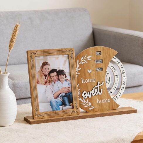 POCREATION Perpetual Calendar Frame, MDF, Photo Display with Rotating Wheel Feature, Customizable for Family Memories in Home or Decor (Moon) in Kuwait