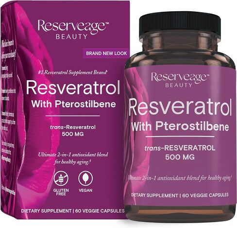 Reserveage Beauty, Resveratrol 500 mg with Pterostilbene, Antioxidant Supplement for Immune Support & Heart Health, Supports Healthy Aging, Paleo, Keto, 60 Capsules (60 Servings) in Saudi Arabia
