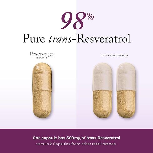 Reserveage Beauty, Resveratrol 500 mg with Pterostilbene, Antioxidant Supplement for Immune Support & Heart Health, Supports Healthy Aging, Paleo, Keto, 60 Capsules (60 Servings) in Saudi Arabia