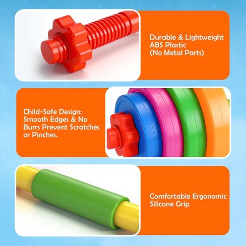 AuntyFey Kids Workout Equipment, 3 in 1 Adjustable Weight Toy Equipment for Children Pretend Play Exercise, Toddler Beginner Gym, Fitness for Birthday Gifts (Dumbbell, Barbell, Kettlebell in Kuwait