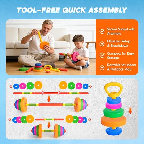 AuntyFey Kids Workout Equipment, 3 in 1 Adjustable Weight Toy Equipment for Children Pretend Play Exercise, Toddler Beginner Gym, Fitness for Birthday Gifts (Dumbbell, Barbell, Kettlebell in Kuwait