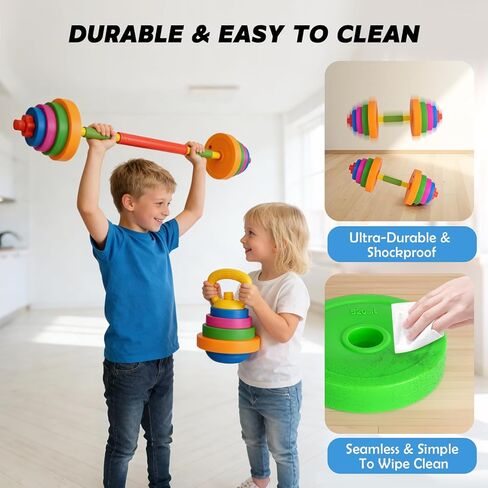 AuntyFey Kids Workout Equipment, 3 in 1 Adjustable Weight Toy Equipment for Children Pretend Play Exercise, Toddler Beginner Gym, Fitness for Birthday Gifts (Dumbbell, Barbell, Kettlebell in Kuwait