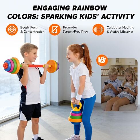AuntyFey Kids Workout Equipment, 3 in 1 Adjustable Weight Toy Equipment for Children Pretend Play Exercise, Toddler Beginner Gym, Fitness for Birthday Gifts (Dumbbell, Barbell, Kettlebell in Kuwait
