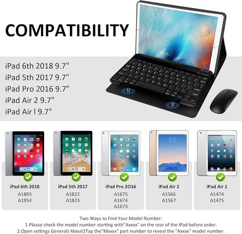 حافظة لجهاز iPad Pro 9.7 بوصة مع لوحة مفاتيح وماوس لجهاز iPad 2018 (الجيل السادس)/ 2017 (الجيل الخامس)، حافظة لوحة مفاتيح مع ماوس لجهاز iPad Pro/Air 2/1 2016، غطاء لوحة مفاتيح لاسلكي قابل للفصل مع حامل أقلام، BK in Saudi Arabia