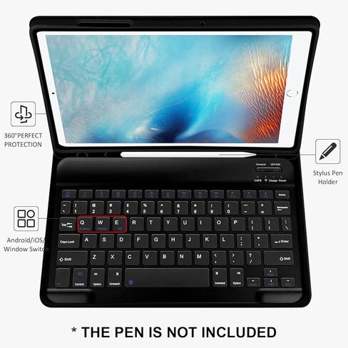 حافظة لجهاز iPad Pro 9.7 بوصة مع لوحة مفاتيح وماوس لجهاز iPad 2018 (الجيل السادس)/ 2017 (الجيل الخامس)، حافظة لوحة مفاتيح مع ماوس لجهاز iPad Pro/Air 2/1 2016، غطاء لوحة مفاتيح لاسلكي قابل للفصل مع حامل أقلام، BK in Saudi Arabia