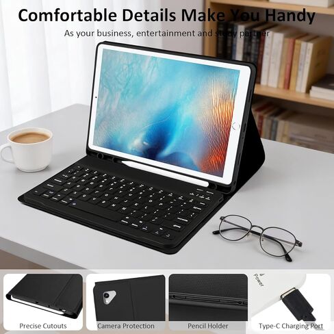 حافظة لجهاز iPad Pro 9.7 بوصة مع لوحة مفاتيح وماوس لجهاز iPad 2018 (الجيل السادس)/ 2017 (الجيل الخامس)، حافظة لوحة مفاتيح مع ماوس لجهاز iPad Pro/Air 2/1 2016، غطاء لوحة مفاتيح لاسلكي قابل للفصل مع حامل أقلام، BK in Saudi Arabia
