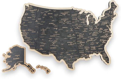 Detailed 50 State map with Cities Puzzle - 18x13 Inches - 52 Piece (Raw Wood Border/Black States) in Kuwait