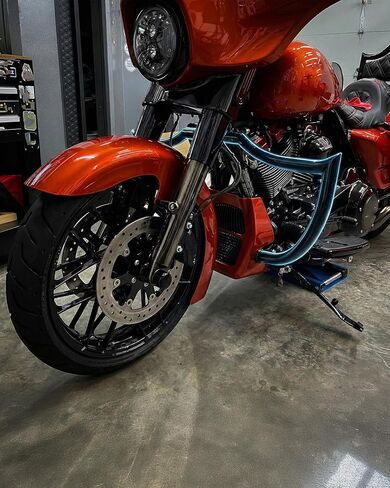 Massive 1.5" High-Profile Engine Guard for Harley Road Glide Street Glide Road King 2009-2023, Max Lean Angle Performance Crash Bar, 3mm Heavy Duty Wall TIG Welded, Gloss Black in Kuwait