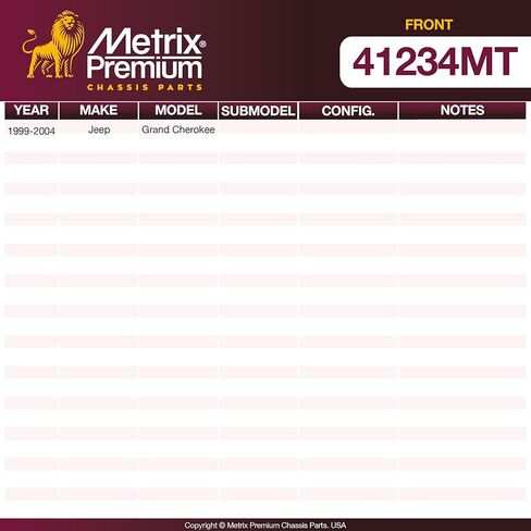 أجزاء هيكل Metrix Premium - شريط المسار الأمامي يناسب 1999-2004 Jeep Grand Cherokee، استبدال RK660669، صنع في أوروبا in Kuwait