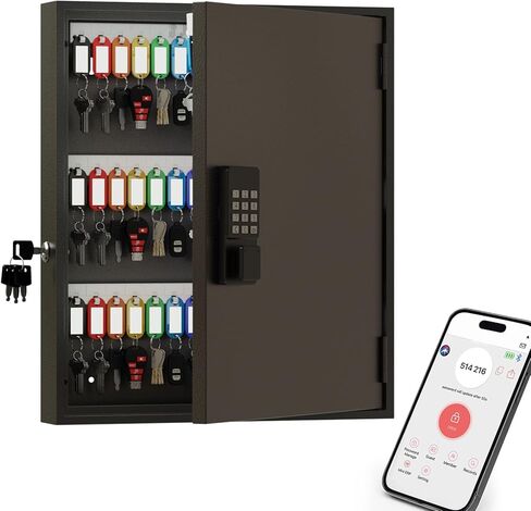 WeHere 30-Keys Key Lock Box, Key Cabinet with Key Management App (Track Key Borrow/Return), Security Key Holder Wall Mount Lockbox for Home, Garage, Car Key Storage for School, Small Office, Hotels in Kuwait