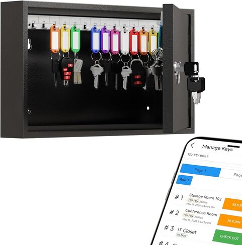 WeHere 30-Keys Key Lock Box, Key Cabinet with Key Management App (Track Key Borrow/Return), Security Key Holder Wall Mount Lockbox for Home, Garage, Car Key Storage for School, Small Office, Hotels in Kuwait