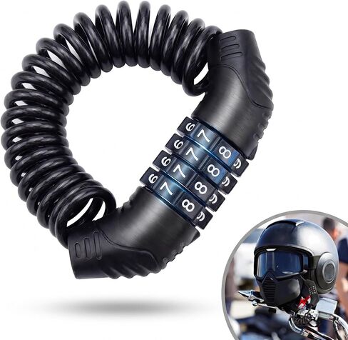 1 PC Motorcycle Helmet Lock, 150cm Retractable Steel Cable Lock, 4-digit Resettable Code Lock for Bike Luggage, Universal for Motorcycles, Scooters, Bikes (Black) in Kuwait