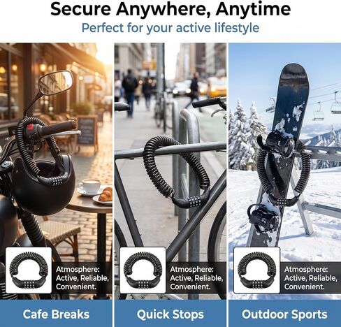 1 PC Motorcycle Helmet Lock, 150cm Retractable Steel Cable Lock, 4-digit Resettable Code Lock for Bike Luggage, Universal for Motorcycles, Scooters, Bikes (Black) in Kuwait