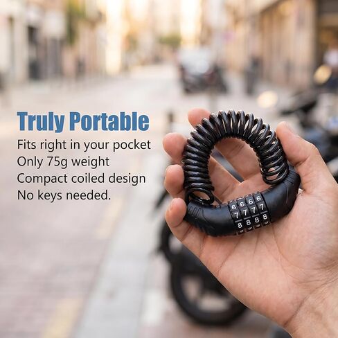 1 PC Motorcycle Helmet Lock, 150cm Retractable Steel Cable Lock, 4-digit Resettable Code Lock for Bike Luggage, Universal for Motorcycles, Scooters, Bikes (Black) in Kuwait