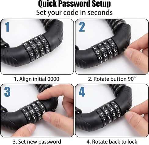 1 PC Motorcycle Helmet Lock, 150cm Retractable Steel Cable Lock, 4-digit Resettable Code Lock for Bike Luggage, Universal for Motorcycles, Scooters, Bikes (Black) in Kuwait