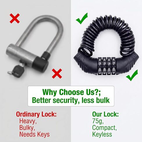 1 PC Motorcycle Helmet Lock, 150cm Retractable Steel Cable Lock, 4-digit Resettable Code Lock for Bike Luggage, Universal for Motorcycles, Scooters, Bikes (Black) in Kuwait
