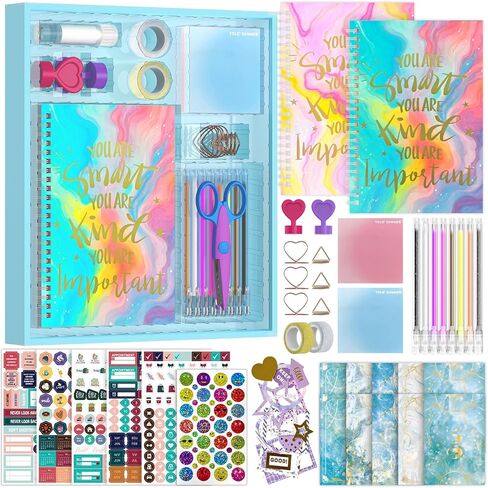 SUPMANGO 2-Pack DIY Journal Kit للفتيات الذين تتراوح أعمارهم بين 8-14 عامًا، مجموعة مجلة DIY أفكار هدايا عيد ميلاد ثابتة للفتيات، والحرف الفنية لسجل القصاصات للأطفال ومجموعة لوازم اليوميات in Kuwait