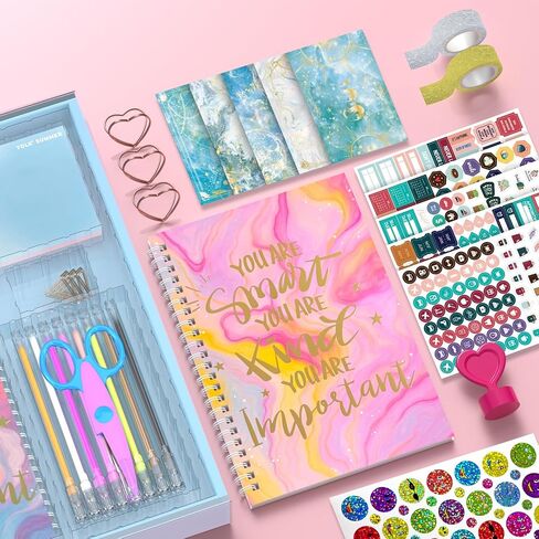 SUPMANGO 2-Pack DIY Journal Kit للفتيات الذين تتراوح أعمارهم بين 8-14 عامًا، مجموعة مجلة DIY أفكار هدايا عيد ميلاد ثابتة للفتيات، والحرف الفنية لسجل القصاصات للأطفال ومجموعة لوازم اليوميات in Kuwait