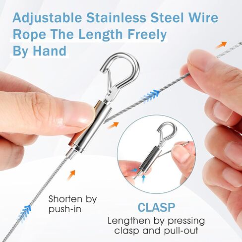 Picture Hanging Wire Kit, Adjustable Stainless Steel Frame Wire 2m X 1.5mm, Heavy Duty 90lbs, Picture Hangers with 16pcs Screws and 8pcs Hole D Rings, for Canvas Paintings/ Mirrors/ Frames in Kuwait