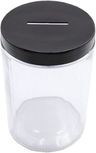 Clear Glass Piggy Bank with Black Slotted Lid, Well Sized Coin Bank, Two Placement Methods Money Tip Coin Jar for Adults Teens Kids Girls Boys, M in Kuwait