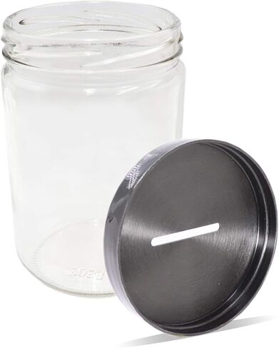 Clear Glass Piggy Bank with Black Slotted Lid, Well Sized Coin Bank, Two Placement Methods Money Tip Coin Jar for Adults Teens Kids Girls Boys, M in Kuwait