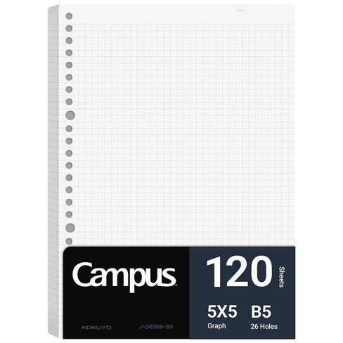 ورق أوراق فضفاضة من Kokuyo Campus للمجلدات، نوع الأعمال، كتابة ساراسارا الناعمة، B5، خطوط شبكية 5 مم، 26 فتحة، 120 ورقة، درجة حموضة محايدة، مقاومة للنزيف (NO-G836S-5N) in Kuwait