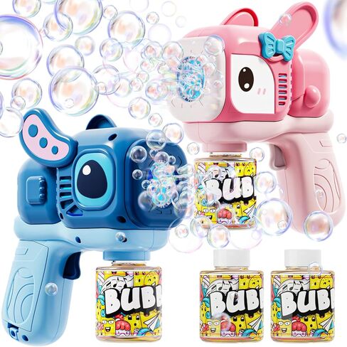 2 Pack Bunny Bubble Machine Gun for Toddlers,Fast Bubble Blast 10,000+ BPM, Leak-Proof Bubble Blower with LED Lights, Outdoor Spring Easter Toy Gift for Boys Girls Ages 3-6 in Kuwait