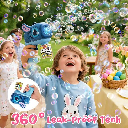 2 Pack Bunny Bubble Machine Gun for Toddlers,Fast Bubble Blast 10,000+ BPM, Leak-Proof Bubble Blower with LED Lights, Outdoor Spring Easter Toy Gift for Boys Girls Ages 3-6 in Kuwait