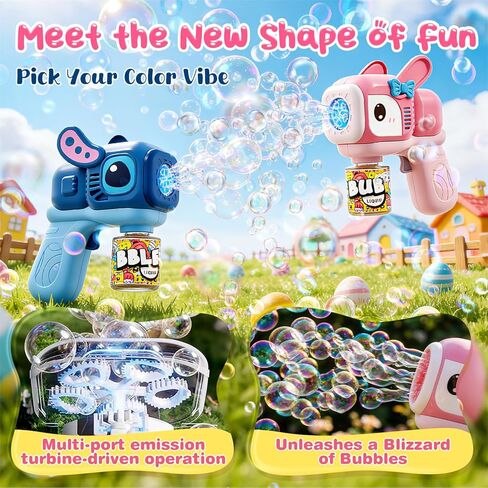 2 Pack Bunny Bubble Machine Gun for Toddlers,Fast Bubble Blast 10,000+ BPM, Leak-Proof Bubble Blower with LED Lights, Outdoor Spring Easter Toy Gift for Boys Girls Ages 3-6 in Kuwait