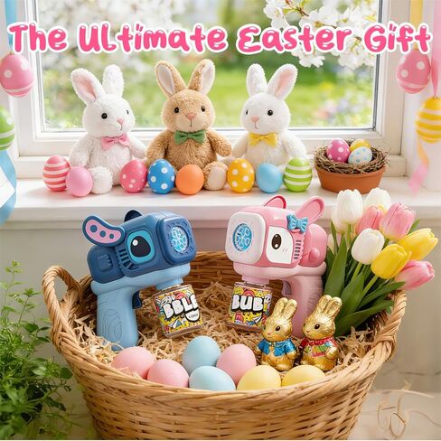 2 Pack Bunny Bubble Machine Gun for Toddlers,Fast Bubble Blast 10,000+ BPM, Leak-Proof Bubble Blower with LED Lights, Outdoor Spring Easter Toy Gift for Boys Girls Ages 3-6 in Kuwait