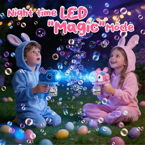 2 Pack Bunny Bubble Machine Gun for Toddlers,Fast Bubble Blast 10,000+ BPM, Leak-Proof Bubble Blower with LED Lights, Outdoor Spring Easter Toy Gift for Boys Girls Ages 3-6 in Kuwait