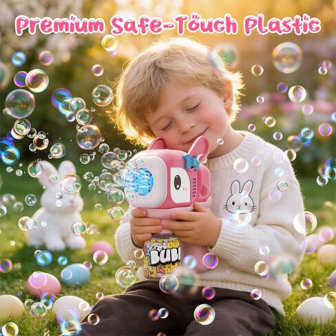 2 Pack Bunny Bubble Machine Gun for Toddlers,Fast Bubble Blast 10,000+ BPM, Leak-Proof Bubble Blower with LED Lights, Outdoor Spring Easter Toy Gift for Boys Girls Ages 3-6 in Kuwait