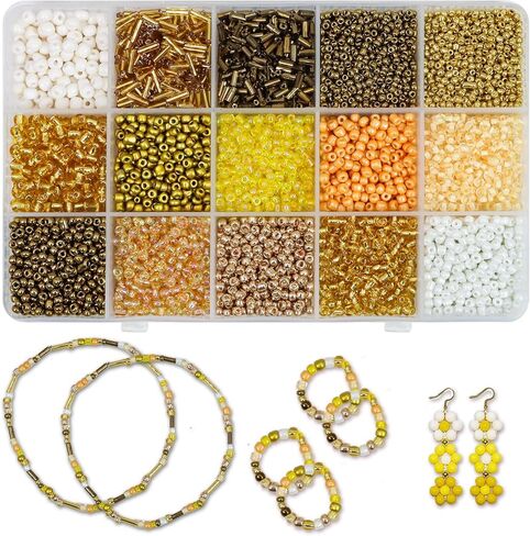 Wulitaotao 15 Color Glass Seed and Tube Bugle Beads Kit, Seed Bead Kit, for Jewelry Making Necklace Bracelet Craft,DIY Kit,Mixed Size (Mix 15 Color, Green) in Kuwait