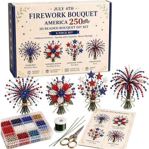مجموعة WOAIXUEXI America 250 مجموعة DIY باقة مطرزة، 1776-2026 مجموعة حرفية يوم الاستقلال الأمريكي 250، 4 عبوات من لوازم صنع الزهور المصنوعة يدويًا، ديكور فني للعطلات لتزيين الحفلات (نمط-A) in Kuwait