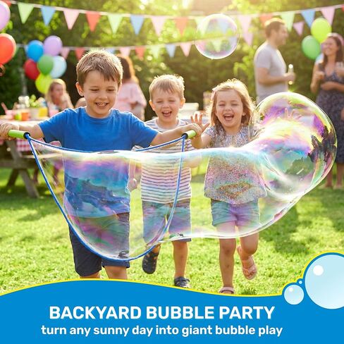 SYNCFUN 4 Pcs Giant Bubble Wand, 1 Big Bubble Wand Set with 3 Packs 33X Super Concentrate Solution, Giant Bubbles Maker for Kids Summer Outdoor Toy Game Activity Birthday Party Favors in Kuwait