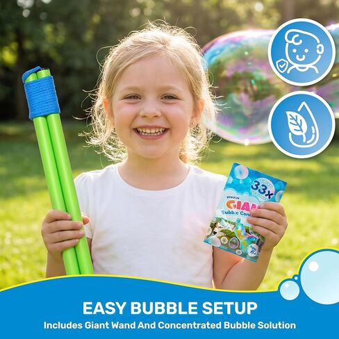 SYNCFUN 4 Pcs Giant Bubble Wand, 1 Big Bubble Wand Set with 3 Packs 33X Super Concentrate Solution, Giant Bubbles Maker for Kids Summer Outdoor Toy Game Activity Birthday Party Favors in Kuwait