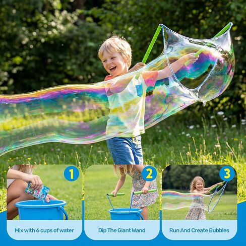 SYNCFUN 4 Pcs Giant Bubble Wand, 1 Big Bubble Wand Set with 3 Packs 33X Super Concentrate Solution, Giant Bubbles Maker for Kids Summer Outdoor Toy Game Activity Birthday Party Favors in Kuwait
