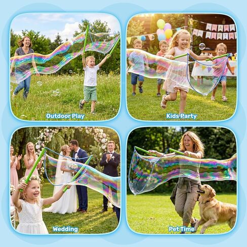 SYNCFUN 4 Pcs Giant Bubble Wand, 1 Big Bubble Wand Set with 3 Packs 33X Super Concentrate Solution, Giant Bubbles Maker for Kids Summer Outdoor Toy Game Activity Birthday Party Favors in Kuwait
