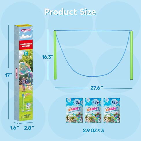 SYNCFUN 4 Pcs Giant Bubble Wand, 1 Big Bubble Wand Set with 3 Packs 33X Super Concentrate Solution, Giant Bubbles Maker for Kids Summer Outdoor Toy Game Activity Birthday Party Favors in Kuwait