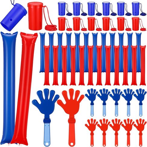 48 Pcs Cheering Noisemakers Set Included 12 Pcs Mini Air Horns Noisemakers 12 Hand Clappers 24 Thunder Sticks for Birthdays Sporting Events (Horn,Blue) in Kuwait