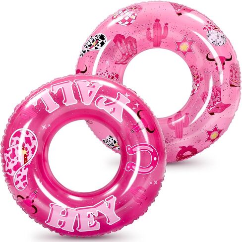 Foilswirl 2 Pcs Pink Cowgirl Pool Float Cowgirl Birthday Beach Supplies Cowboy Boot Pool Float Pink Disco Swimming Party Ring Western Summer Decorations for Bridal Shower Cowboy Birthday in Kuwait