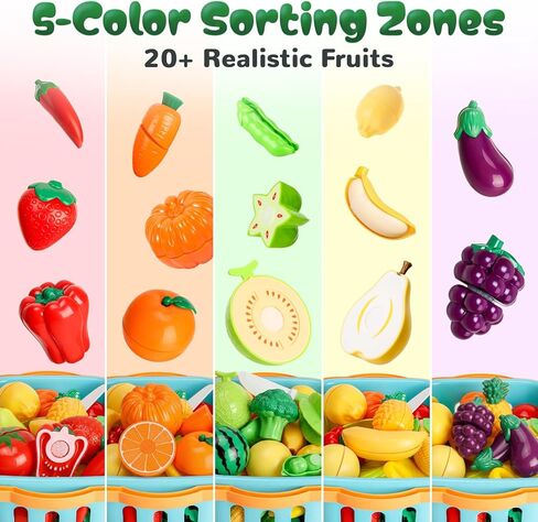 SOCBTNSO Pretend Play Food Set with Felt Tree Mat & Storage Basket: Kitchen Accessories Toys| Fruit and Veggie Sensory Toy| Montessori Color Sorting| Gift for 3 4 5 6 Year Old Toddlers Kids Boys Girls in Kuwait