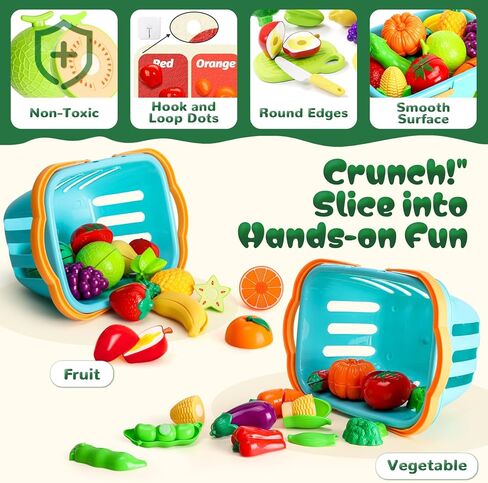 SOCBTNSO Pretend Play Food Set with Felt Tree Mat & Storage Basket: Kitchen Accessories Toys| Fruit and Veggie Sensory Toy| Montessori Color Sorting| Gift for 3 4 5 6 Year Old Toddlers Kids Boys Girls in Kuwait
