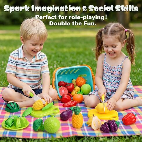 SOCBTNSO Pretend Play Food Set with Felt Tree Mat & Storage Basket: Kitchen Accessories Toys| Fruit and Veggie Sensory Toy| Montessori Color Sorting| Gift for 3 4 5 6 Year Old Toddlers Kids Boys Girls in Kuwait