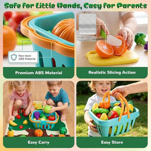 SOCBTNSO Pretend Play Food Set with Felt Tree Mat & Storage Basket: Kitchen Accessories Toys| Fruit and Veggie Sensory Toy| Montessori Color Sorting| Gift for 3 4 5 6 Year Old Toddlers Kids Boys Girls in Kuwait