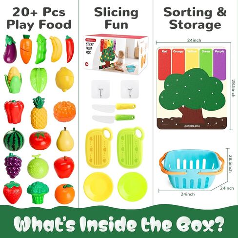 SOCBTNSO Pretend Play Food Set with Felt Tree Mat & Storage Basket: Kitchen Accessories Toys| Fruit and Veggie Sensory Toy| Montessori Color Sorting| Gift for 3 4 5 6 Year Old Toddlers Kids Boys Girls in Kuwait